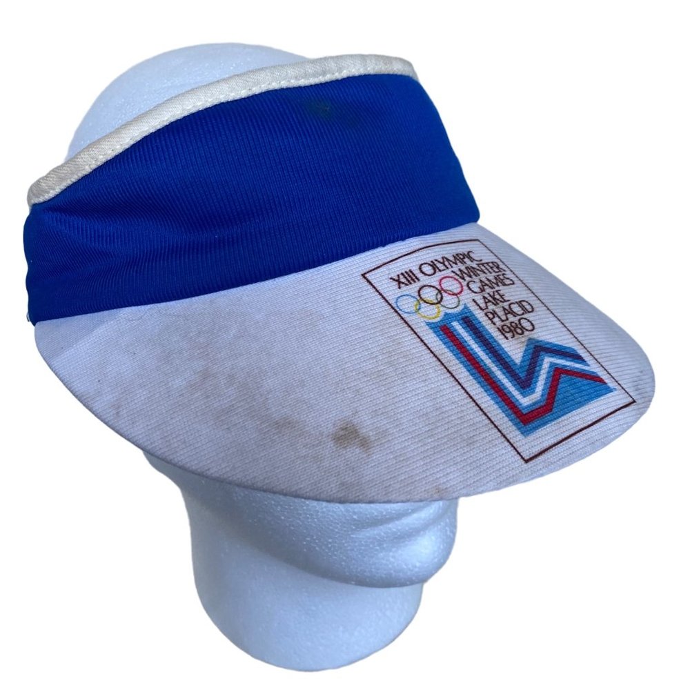 Vintage Visor 1980 Olympics Winter Games Lake Placid White Blue Sun Hat Trucker